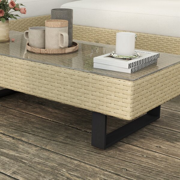 Outsunny Salotto da giardino d'angolo 5 posti design contemporaneo cuscini sfoderabili tavolino acciaio verniciato a polvere resina intrecciata beige