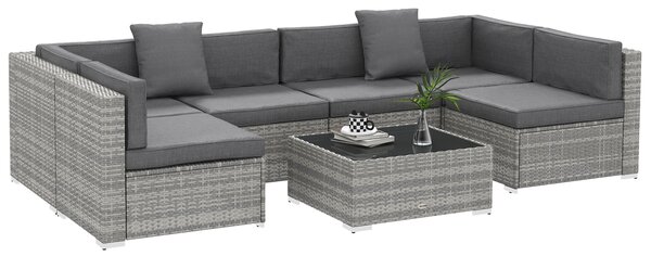 Outsunny Set salotto da giardino 7 pezzi modulari tavolino piano vetro temperato cuscini sfoderabili inclusi grigio