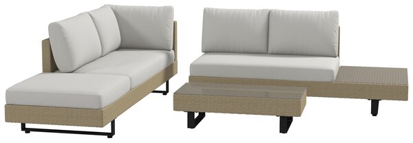 Outsunny Salotto da giardino d'angolo 5 posti design contemporaneo cuscini sfoderabili tavolino acciaio verniciato a polvere resina intrecciata beige