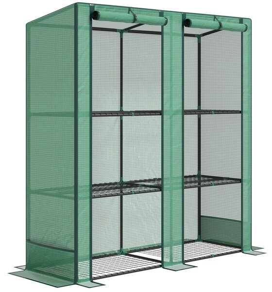 Outsunny Serra da giardino e balcone con ripiani metallici a 3 livelli, in PE e raggi UV, tetto inclinato e Telaio in acciaio,144x48x152cm, verde|Aosom Italy