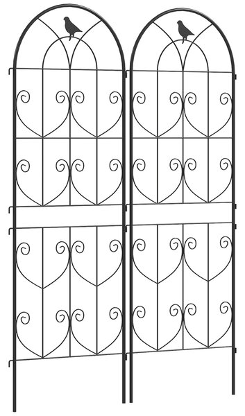 Outsunny Supporto per piante rampicanti con uccelli lotto di 2 griglie da giardino per verdure vite fiore metallo 50 x 150 cm nero