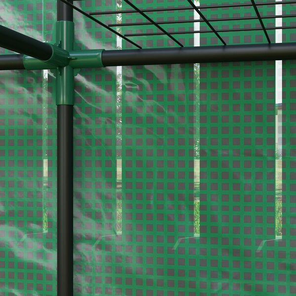 Outsunny Serra da giardino e balcone con ripiani metallici a 3 livelli, in PE e raggi UV, tetto inclinato e Telaio in acciaio,144x48x152cm, verde|Aosom Italy