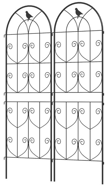 Outsunny Supporto per piante rampicanti con uccelli lotto di 2 griglie da giardino per verdure vite fiore metallo 50 x 150 cm nero