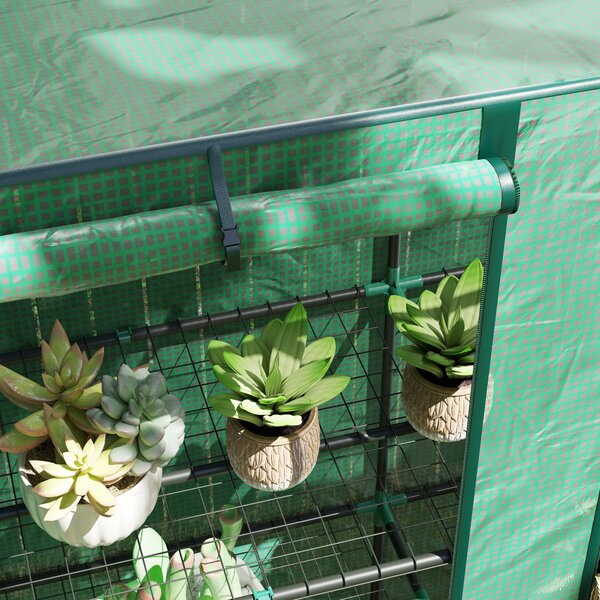 Outsunny Serra da giardino e balcone con ripiani metallici a 3 livelli, in PE e raggi UV, tetto inclinato e Telaio in acciaio,144x48x152cm, verde|Aosom Italy