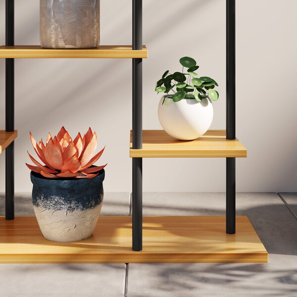 Outsunny Supporto piante interno mensola piante a 6 livelli telaio in acciaio base legno massiccio 80 x 24 x 61,5 cm legno naturale