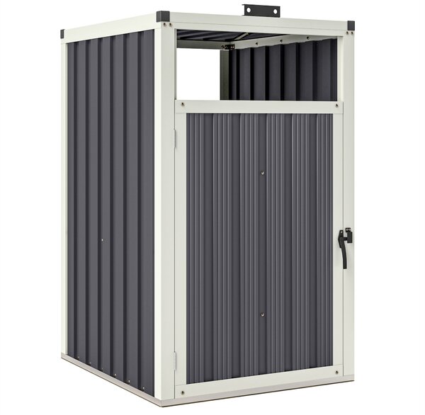 Outsunny Ripostiglio per 1 bidone 240L ripostiglio esterno coperchio apribile 180° acciaio zincato 73 x 81 x 122 cm grigio scuro