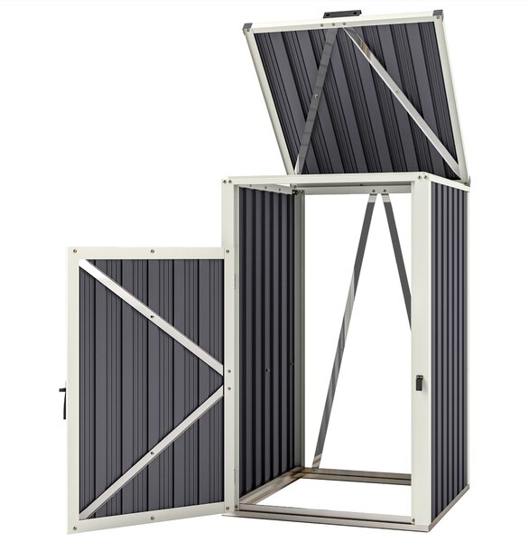 Outsunny Ripostiglio per 1 bidone 240L ripostiglio esterno coperchio apribile 180° acciaio zincato 73 x 81 x 122 cm grigio scuro