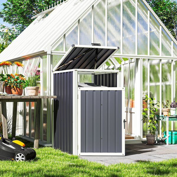 Outsunny Ripostiglio per 1 bidone 240L ripostiglio esterno coperchio apribile 180° acciaio zincato 73 x 81 x 122 cm grigio scuro