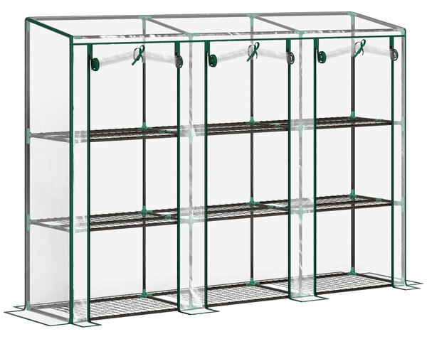 Outsunny Serra da giardino con ripiani a 3 livelli serra da balcone 3 porte avvolgibili con zip 215 x 46 x 151 cm verde