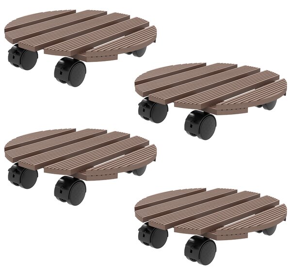 Outsunny Set di 4 supporti rotondi Ø30 cm per piante - supporto porta vasi su ruote, interno ed esterno