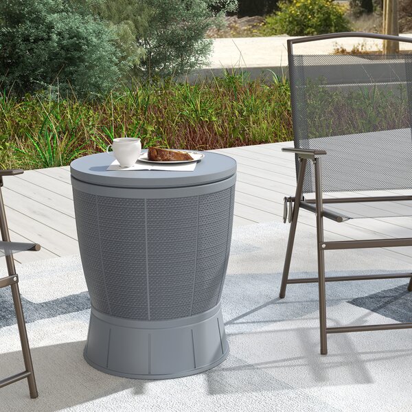 Outsunny Tavolo a glaciere 3 in 1, tavolo da cocktail con secchio per ghiaccio, piano telescopico per giardino, Ø 49 x 58-84 cm, grigio