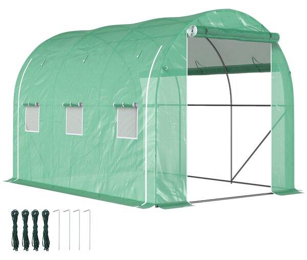 Outsunny Serra a tunnel da giardino 6 m² 3 x 2 m con 1 porta + 2 pareti laterali zippate arrotolabili, 6 finestre, verde