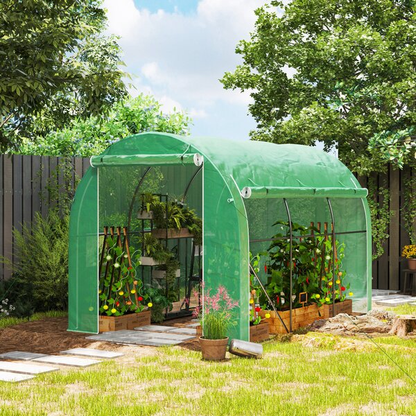 Outsunny Serra a tunnel da giardino 6 m² 3 x 2 m con 1 porta + 2 pareti laterali zippate arrotolabili, 6 finestre, verde