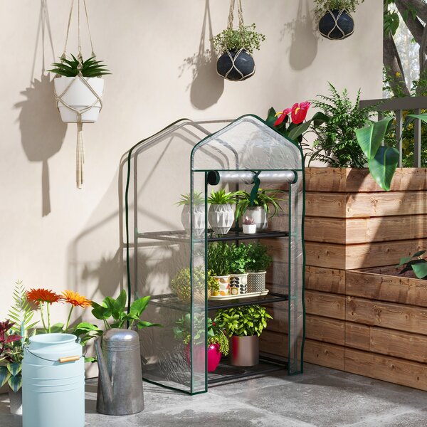 Outsunny Mini Serra da Giardino con Copertura in PE, 3 Ripiani e Porta Avvolgibile, 59x39x127 cm, Trasparente | Aosom Italy