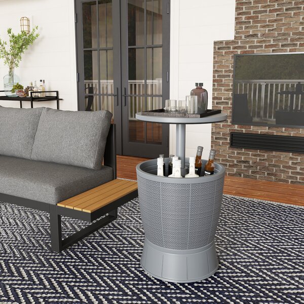 Outsunny Tavolo a glaciere 3 in 1, tavolo da cocktail con secchio per ghiaccio, piano telescopico per giardino, Ø 49 x 58-84 cm, grigio