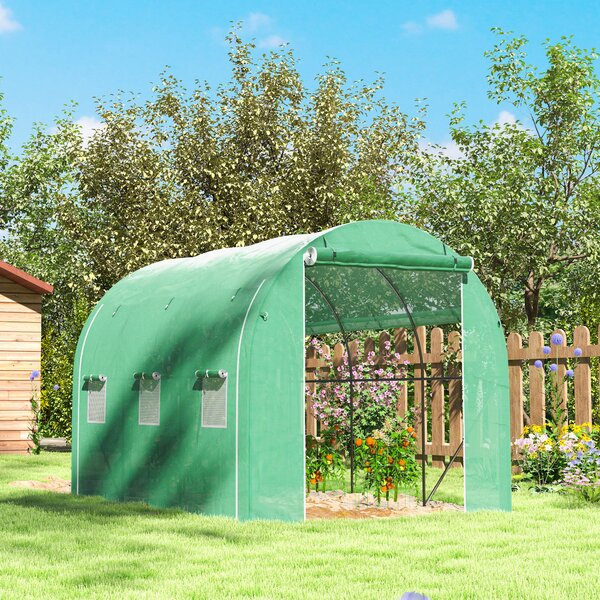 Outsunny Serra a tunnel da giardino 6 m² 3 x 2 m con 1 porta + 2 pareti laterali zippate arrotolabili, 6 finestre, verde