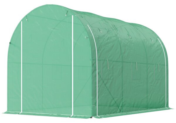 Outsunny Serra a tunnel da giardino 6 m² 3 x 2 m con 1 porta + 2 pareti laterali zippate arrotolabili, 6 finestre, verde