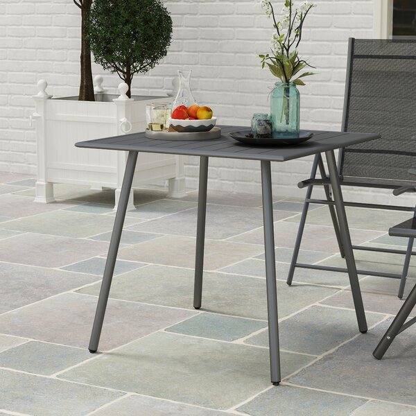 Outsunny Tavolo da pranzo da giardino per 6 persone con piano a doghe per giardino, patio, terrazza, 80 x 80 x 74 cm, grigio