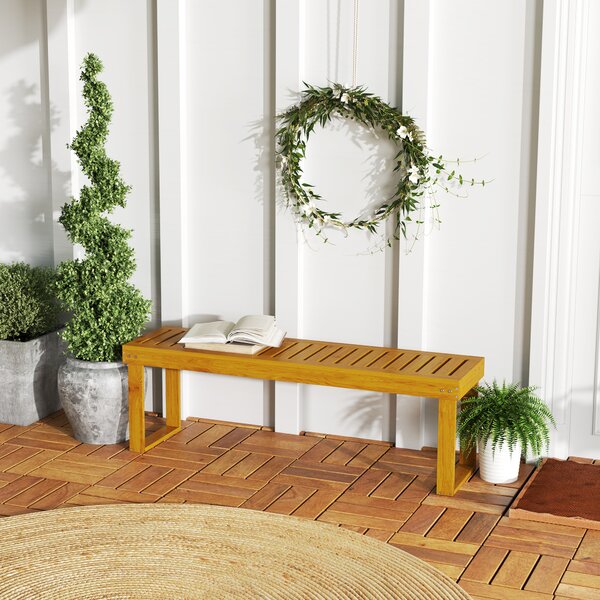 Outsunny Panchina da giardino in legno di pino 2 posti, seduta a doghe, 132 x 34 x 43 cm, legno naturale