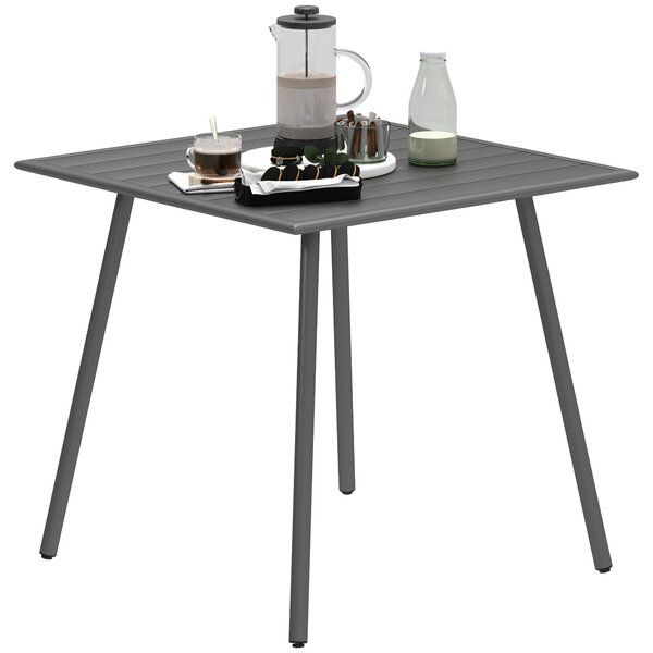 Outsunny Tavolo da pranzo da giardino per 6 persone con piano a doghe per giardino, patio, terrazza, 80 x 80 x 74 cm, grigio