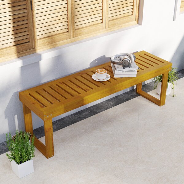 Outsunny Panchina da giardino in legno di pino 2 posti, seduta a doghe, 132 x 34 x 43 cm, legno naturale
