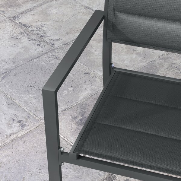Outsunny Set di 4 sedie da giardino impilabili in alluminio e textilène con braccioli, set di 4 pezzi per esterno