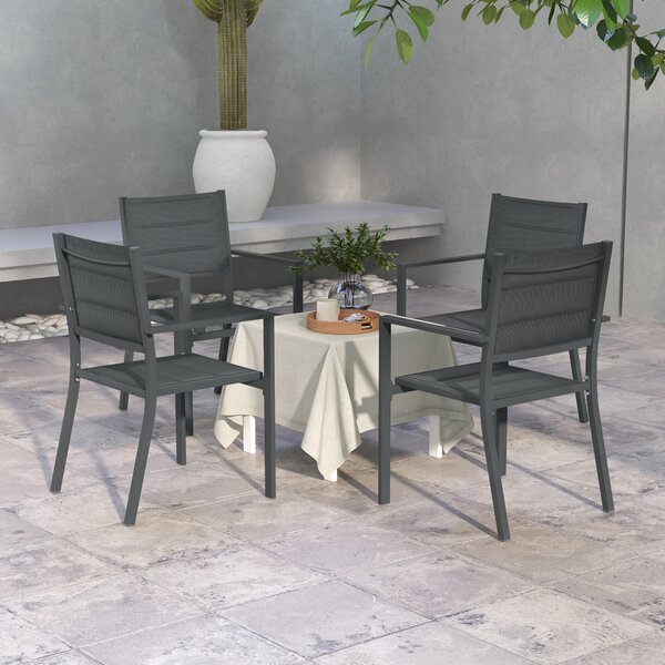 Outsunny Set di 4 sedie da giardino impilabili in alluminio e textilène con braccioli, set di 4 pezzi per esterno