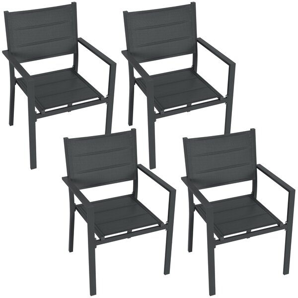 Outsunny Set di 4 sedie da giardino impilabili in alluminio e textilène con braccioli, set di 4 pezzi per esterno