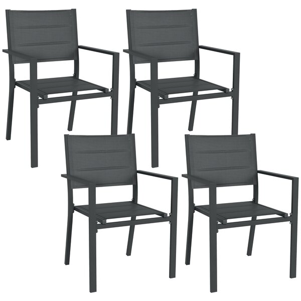 Outsunny Set di 4 sedie da giardino impilabili in alluminio e textilène con braccioli, set di 4 pezzi per esterno