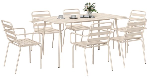 Outsunny Salon de jardin insieme da pranzo da giardino 7 pezzi con 1 tavolo e 6 sedie impilabili in acciaio beige