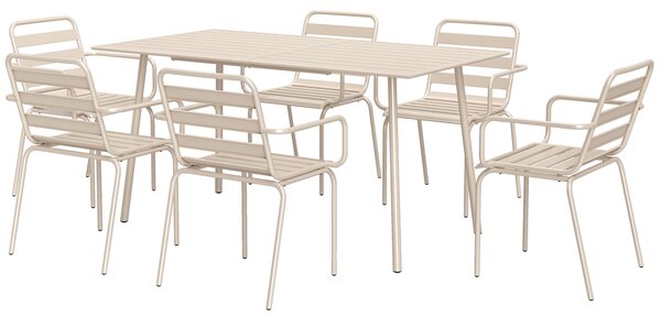Outsunny Salon de jardin insieme da pranzo da giardino 7 pezzi con 1 tavolo e 6 sedie impilabili in acciaio beige