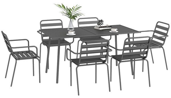 Outsunny Salon de jardin set da pranzo da giardino 7 pezzi con 1 tavolo e 6 sedie impilabili in acciaio grigio