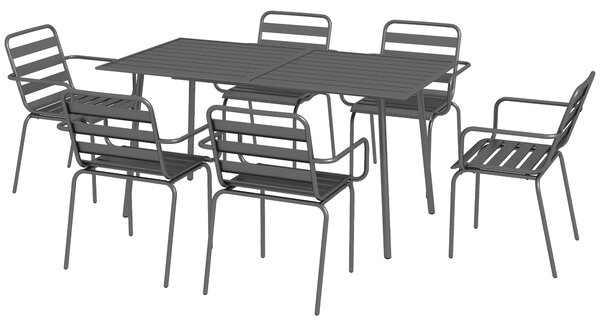 Outsunny Salon de jardin set da pranzo da giardino 7 pezzi con 1 tavolo e 6 sedie impilabili in acciaio grigio