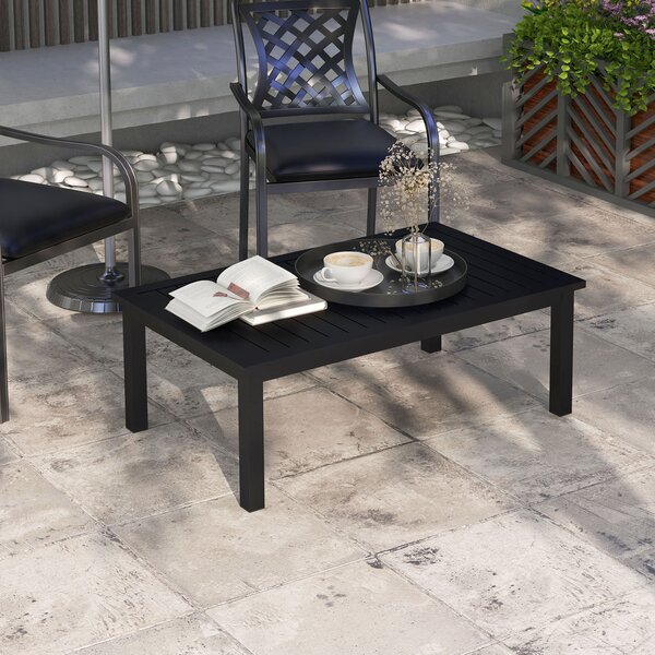 Outsunny Tavolino rettangolare in alluminio con piano a doghe per interno/esterno, 100 x 60 x 37 cm nero