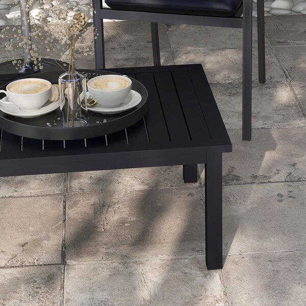 Outsunny Tavolino rettangolare in alluminio con piano a doghe per interno/esterno, 100 x 60 x 37 cm nero