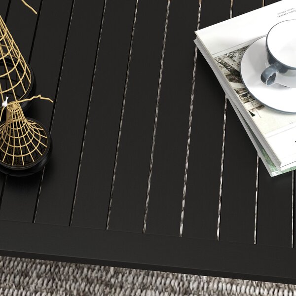 Outsunny Tavolino rettangolare in alluminio con piano a doghe per interno/esterno, 100 x 60 x 37 cm nero