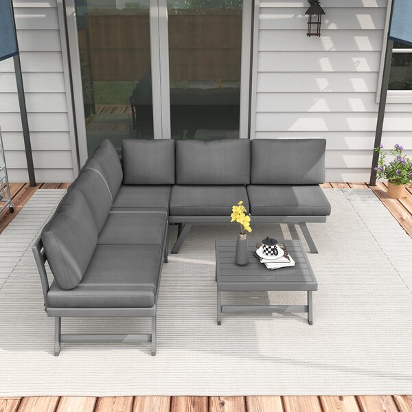 Outsunny Set da giardino a angolo e convertibile 4 pezzi con 2 divani, 1 poltrona d'angolo e 1 tavolino