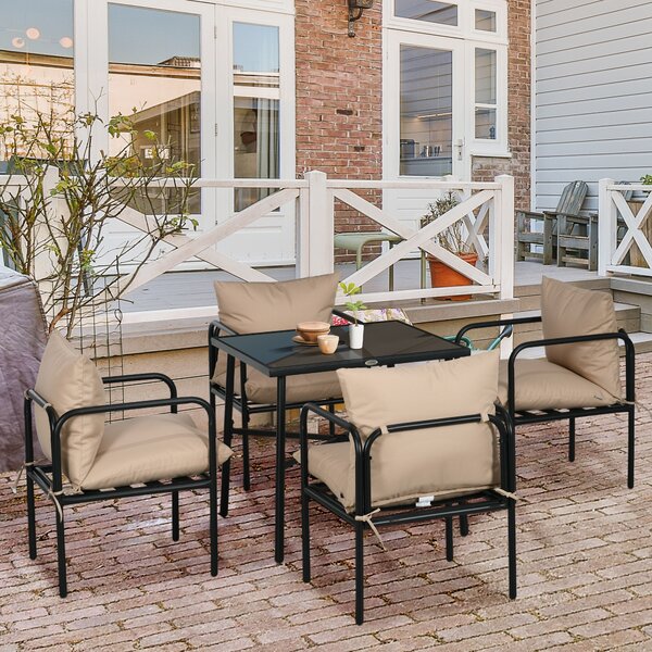 Outsunny Set da Giardino con Tavolo e Sedie da 5 Pezzi, 1 Tavolo da Pranzo Quadrato e 4 Sedie con 4 Cuscini, Nero | Aosom Italy