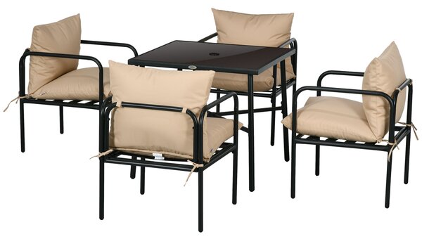 Outsunny Set da Giardino con Tavolo e Sedie da 5 Pezzi, 1 Tavolo da Pranzo Quadrato e 4 Sedie con 4 Cuscini, Nero | Aosom Italy