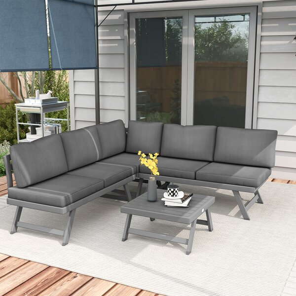 Outsunny Set da giardino a angolo e convertibile 4 pezzi con 2 divani, 1 poltrona d'angolo e 1 tavolino