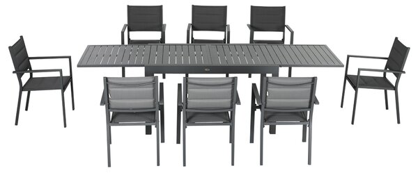 Outsunny Salon de jardin tavolo estensibile 135-270 cm in alluminio e textilene 6/10 persone 8 sedie impilabili grigio