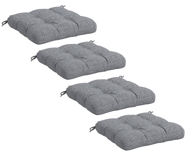 Outsunny Set di 4 cuscini per sedie da giardino, Cuscini esterno trapuntato, dim. 48L x 48P cm Grigio