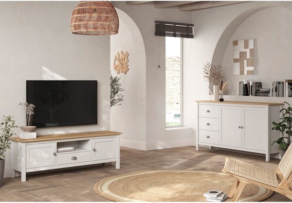 Tavolo TV in pino bianco/naturale 158x53 cm Misti - Marckeric