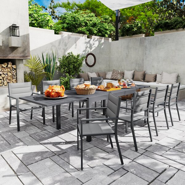 Outsunny Salon de jardin tavolo estensibile 135-270 cm in alluminio e textilene 6/10 persone 8 sedie impilabili grigio