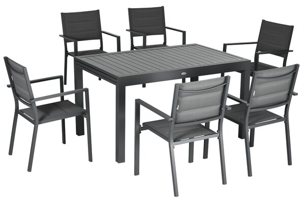 Outsunny Salon de jardin tavolo estensibile 135-270 cm in alluminio e textilene 6/10 persone 8 sedie impilabili grigio