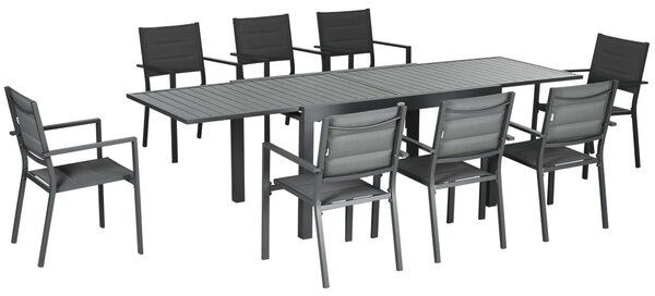 Outsunny Salon de jardin tavolo estensibile 135-270 cm in alluminio e textilene 6/10 persone 8 sedie impilabili grigio