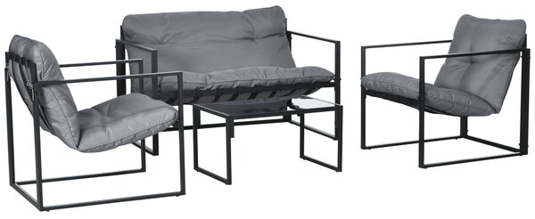 Outsunny Set da Giardino 4 Pezzi con Divanetto, 2 Poltrone e Tavolino, in Acciaio, Poliestere e Cotone PP, Nero e Grigio | Aosom Italy