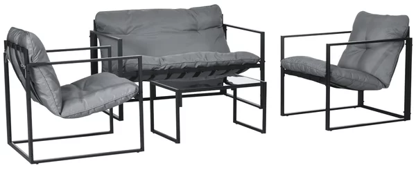 Outsunny Set da Giardino 4 Pezzi con Divanetto, 2 Poltrone e Tavolino, in Acciaio, Poliestere e Cotone PP, Nero e Grigio | Aosom Italy