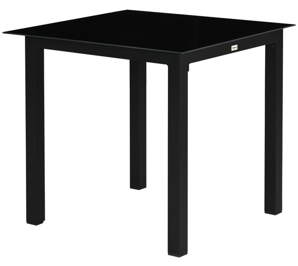 Outsunny Tavolo da giardino quadrato per 4 persone con piano in vetro temperato e struttura in alluminio 80 x 80 x 74 cm nero