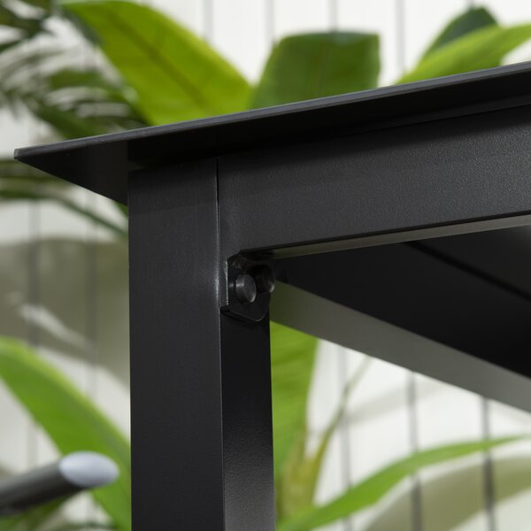 Outsunny Tavolo da giardino quadrato per 4 persone con piano in vetro temperato e struttura in alluminio 80 x 80 x 74 cm nero
